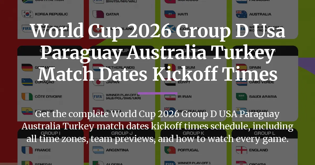 World Cup 2026 Group D USA Paraguay Australia Turkey match dates kickoff times